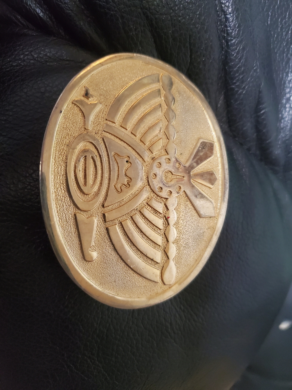 Gold Men's Belt Buckle with Winged Emblem
